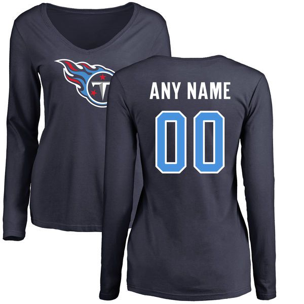 Women Tennessee Titans NFL Pro Line Navy Custom Name and Number Logo Slim Fit Long Sleeve T-Shirt->nfl t-shirts->Sports Accessory
